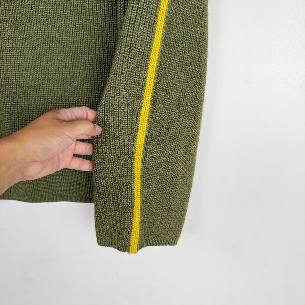 Velvet by Graham & Spencer Teagan Mock Neck Sweater Wool Green Yellow Stripe - L - Picture 3 of 9